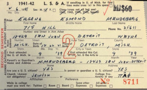 LSA enrollment card fore Eugene Mandeberg, 1939.