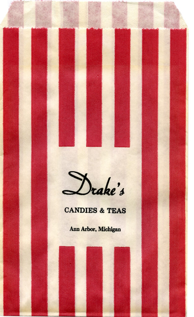 Drake’s red-and-white-striped candy bag