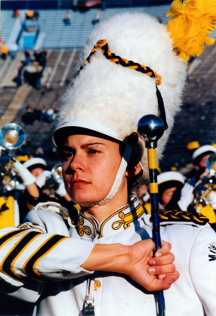 Karen England as drum major in fall 2001.