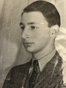 Side portrait, sepia-toned, of college student circa 1940.