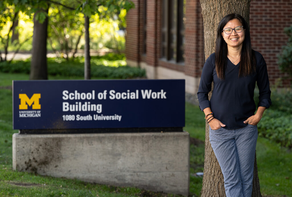 Connie Sung, the Annmarie Hawkins Research Professor of Disability Justice and Professor of Social Work in the School of Social Work, outside the School of Social Work