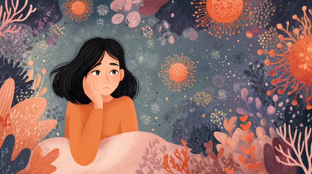Concept illustration of the correlation between feeling badly due to allergies and suicide risk. Image credit: Nicole Smith, made with Midjourney