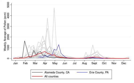 Seasonal pollen trends by locality.