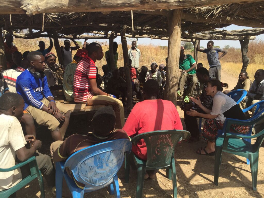 Cheryl Moyer meets with village elders in Wuru, northern Ghana.