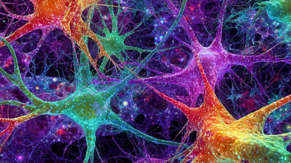 Concept illustration of neurons affected by psychedelics. Image credit: Nicole Smith, made with Midjourney