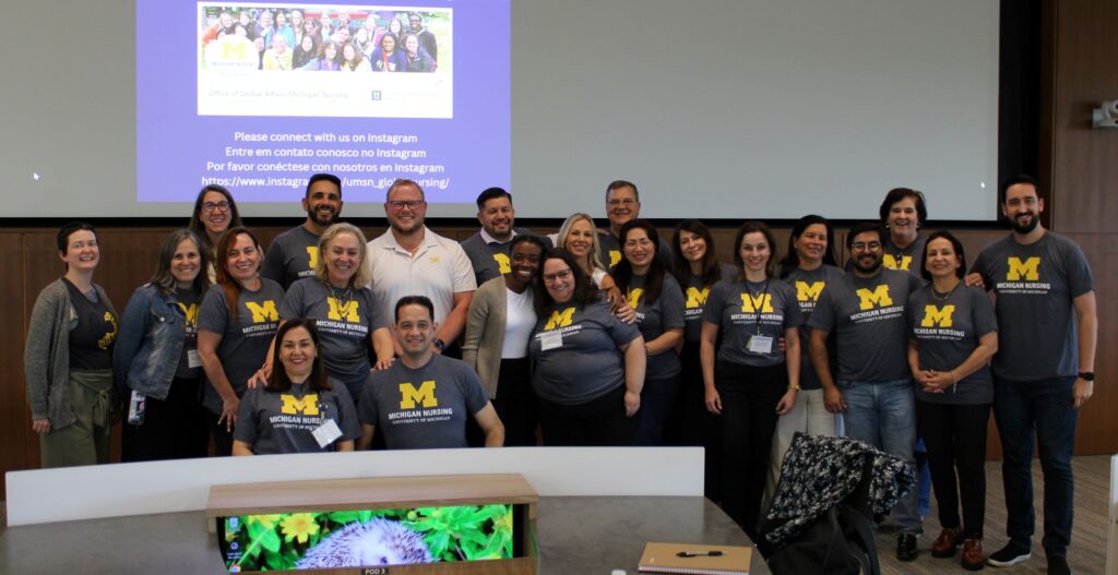 The Latin American cohort poses for a photo in one of the University of Michigan’s lecture rooms. Image credit: Juan Ochoa