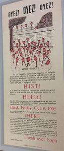 Vintage poster from U-M freshmen, circa 1911, depicts sophomores' heads on spikes.