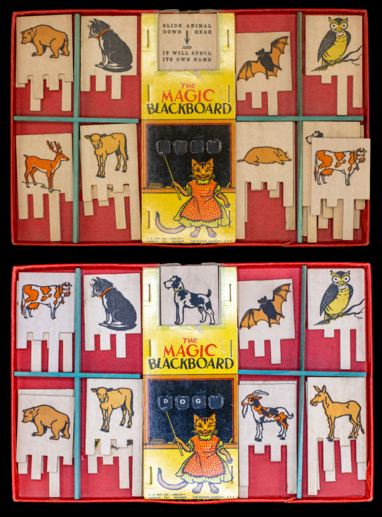 Playtime has always been an opportunity for children to learn skills. Spelling games like Magic Blackboard reinforce language development. Image credit: University of Michigan William L. Clements Library.