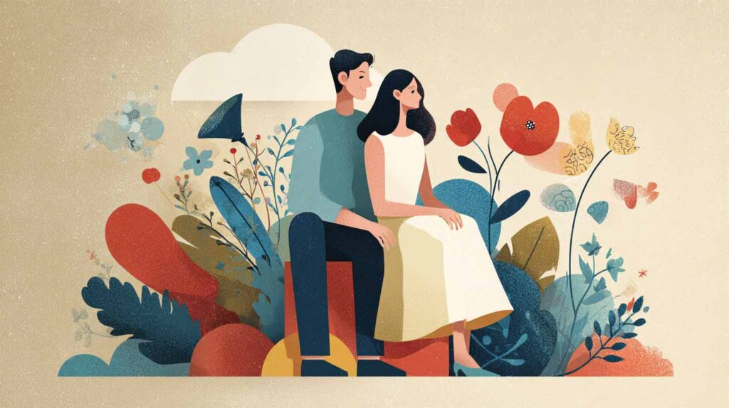 Concept illustration of a happily married couple. Image credit: Nicole Smith, made with Midjourney