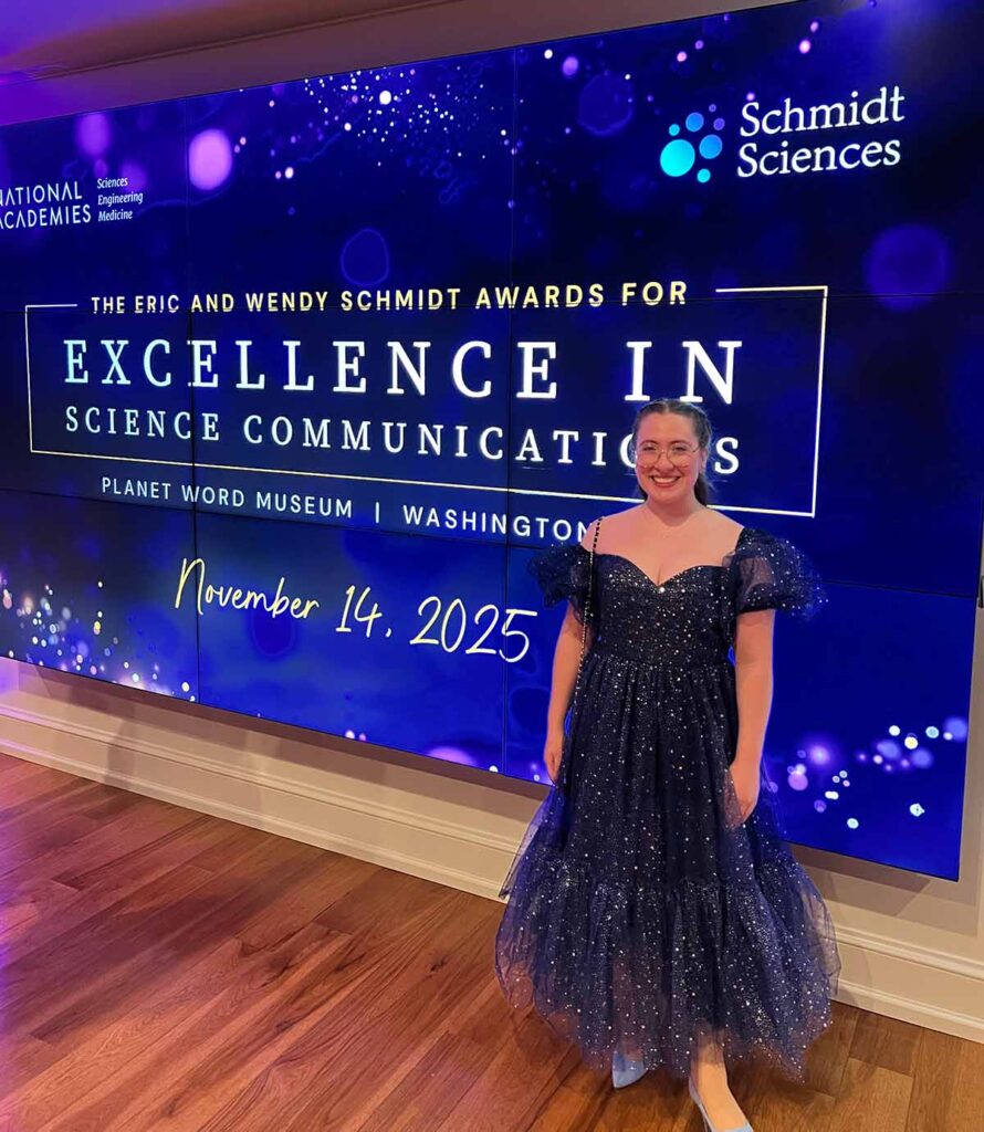 Teresa Paneque Carreño at the Eric and Wendy Schmidt Awards for Excellence in Science Communications ceremony at the Planet Word Museum in Washington, D.C. on Nov. 14, 2025.