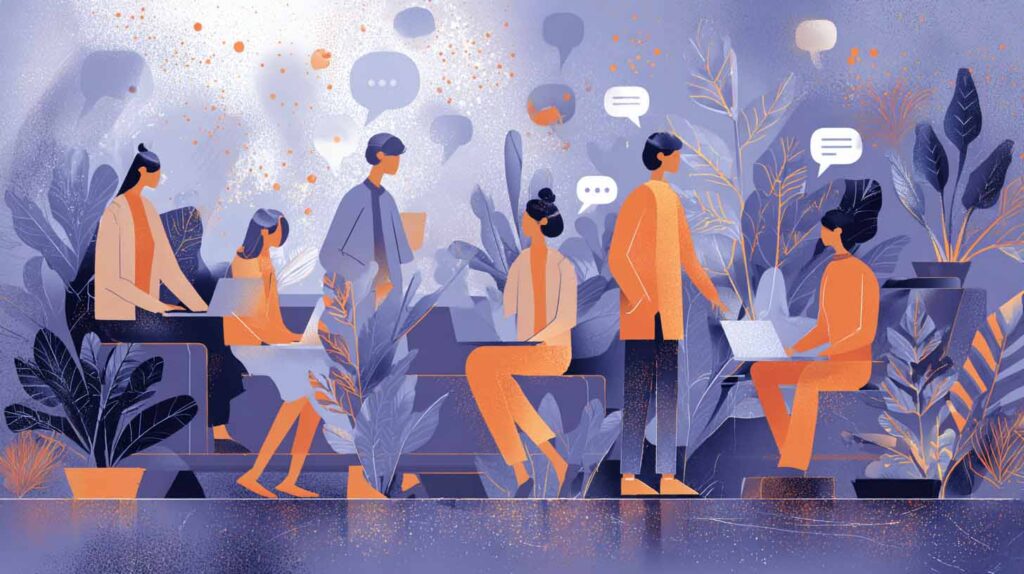 Concept illustration of workers collaborating. Image credit: Nicole Smith, made with Midjourney