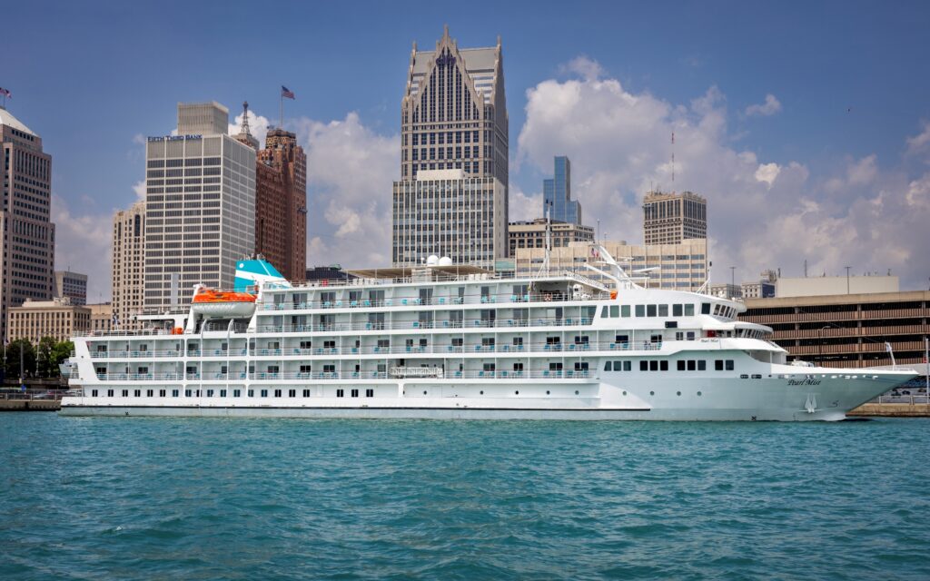 The cruise liner Pearl Mist visited Detroit on June 17, 2025, as part of Pearl Seas Cruises' Great Lakes voyages between Duluth, Minn. and Toronto, Canada. Image credit: Marcin Szczepanski, Michigan Engineering.