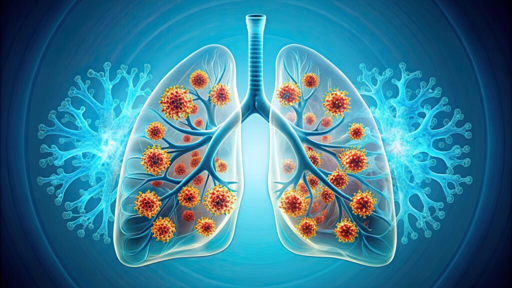 Concept illustration of a CT scan of lungs with RSV. Image credit: Adobe Stock, made with AI