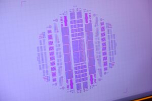 A computer monitor displays a rendered design to be applied to a sample wafer to be loaded on the computer that controls the lithography system. Image credit: Jeremy Marble, Michigan News