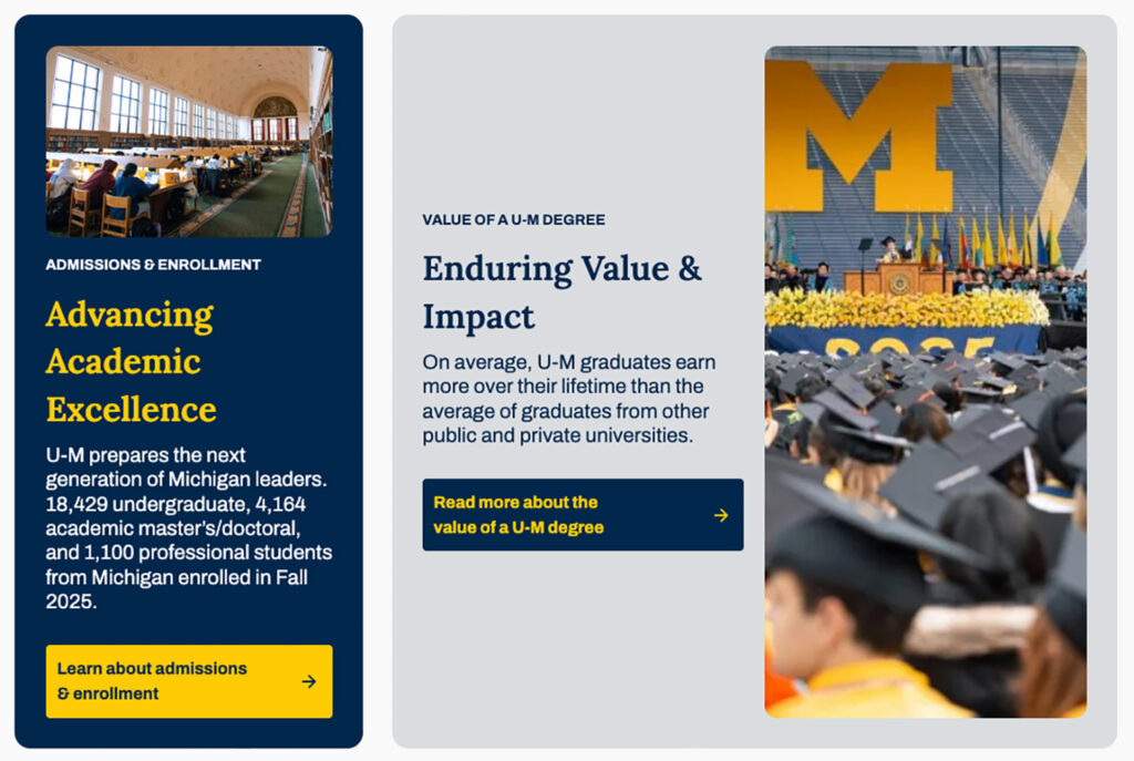 A screenshot of a section of the homepage of the reimagined, interactive Michigan Almanac website