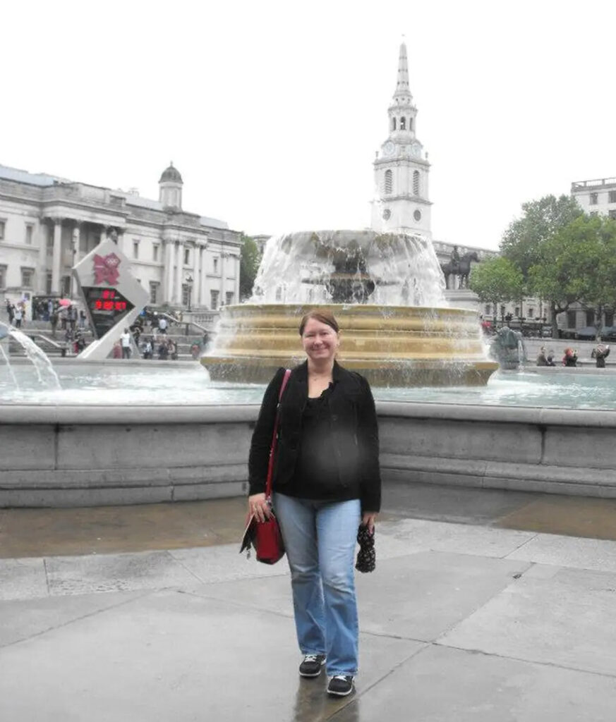 A photo of Meg Stowe in London's Trafalgar Square